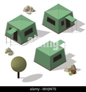Ensemble d'isométrique des tentes. Illustration de Vecteur