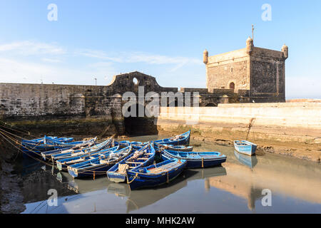 Bleu bateau de pêche typique de la côte d'Essaouira Maroc Banque D'Images