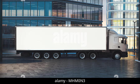 Maquette camion on city street at night 3D Rendering Banque D'Images