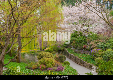 Scène à jardin Butchart Gardens à Victoria, Colombie-Britannique, Canada. Banque D'Images