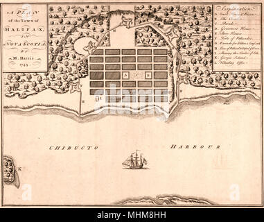 Un plan de la ville de Halifax en Nouvelle-Écosse, 1749 Banque D'Images