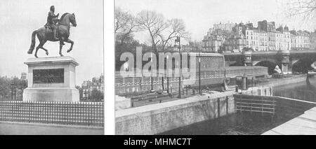 PARIS. Henri IV, sur le Pont- Neuf ; Pont- neuf et Écluse de la Monnaie 1900 Banque D'Images