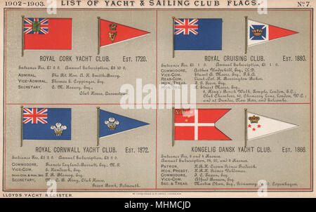 ROYAL YACHT CLUB de voile et de drapeaux. Le liège. La croisière. Cornwall. Kongelig Dansk 1902 Banque D'Images