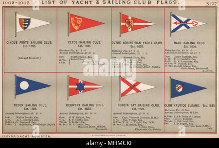 CLUB DE VOILE YACHT & DRAPEAUX C-E. Cinque Ports - Clyde - Dublin Bay - Elbano 1902