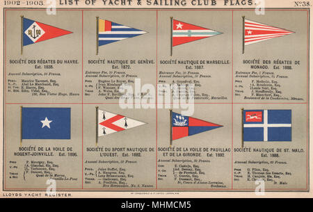 YACHT CLUB de voile Française & DRAPEAUX S. Sociétés Nautique. Le Havre - Saint-Malo 1902 Banque D'Images