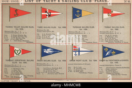 CLUB DE VOILE YACHT & DRAPEAUX T-U. Thames Valley - Union européenne yachtmen de Cannes 1902 Banque D'Images