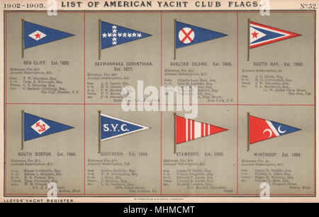 YACHT CLUB US FLAGS S-W. Sea Cliff South Bay Stamford Winthrop 1902 Sud Banque D'Images