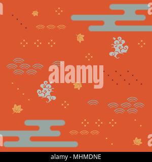 Vecteur modèle japonais avec les feuilles d'automne. Dans le milieu naturel, tels que les paramètres de nuage pour couvrir la page design, template, poster, carte, carte postale. Illustration de Vecteur