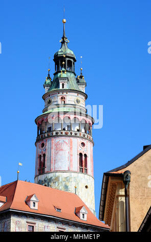 Tour du château de Cesky Krumlov, Bohême, République Tchèque Banque D'Images