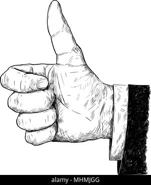 Vector illustration artistique ou un dessin de thumb up Man in Suit Main geste Illustration de Vecteur