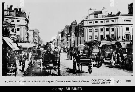 Scène mouvementée à Oxford Circus, le centre de Londres, dans les années 1890, lorsqu'il a été connu sous le nom de Regent Circus. Date : 1890 Banque D'Images