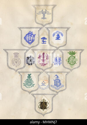 Page non imposée d'un album de crêtes et d'heraldry Banque D'Images