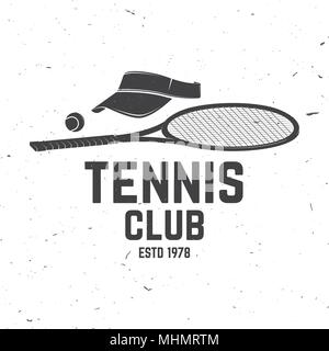 Tennis Club badge. Vector illustration. Concept pour chemise, imprimer, stamp ou tee. Typographie vintage design avec raquette de tennis, pare-soleil et ball silhouett Illustration de Vecteur