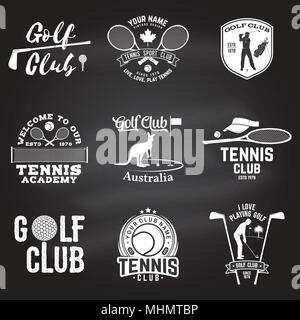 Ensemble de golf club, club de tennis concept avec golf et tennis player silhouette. Club de tennis et golf vecteur badge rétro. Concept pour chemise, imprimer, Illustration de Vecteur