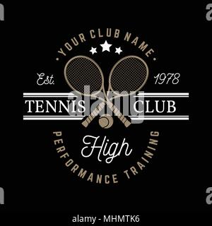 Tennis Club badge. Vector illustration. Concept pour chemise, imprimer, stamp ou tee. Typographie vintage design avec raquette de tennis et la balle d'ossature. Illustration de Vecteur