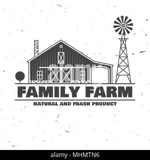 Insignes de la ferme familiale ou des étiquettes. Vector illustration. Typographie vintage design avec silhouette de ferme. Éléments sur le thème de l'entreprise agricole. Illustration de Vecteur