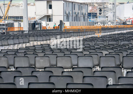 GENOVA, ITALIE - 25 MAI 2017 - Préparation pour le Pape François en masse Place Kennedy par la mer. Plus de 80.000 personnes participeront à l' Banque D'Images