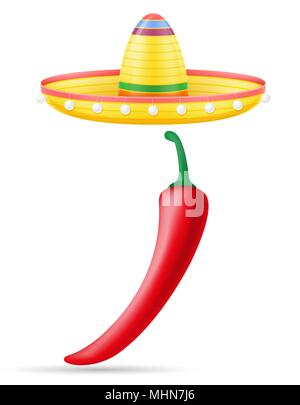 Sombrero mexicain national couvre-chef et peper vector illustration isolé sur fond blanc Illustration de Vecteur