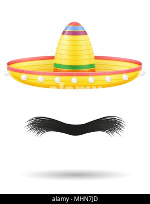 Sombrero mexicain national couvre-chef et moustache vector illustration isolé sur fond blanc Illustration de Vecteur