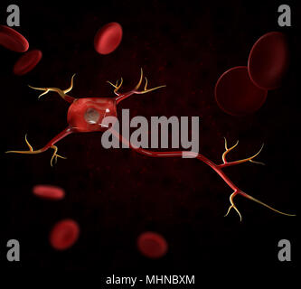 3d illustration du neurone cellules avec les cellules du sang, la haute résolution 3D illustration Banque D'Images