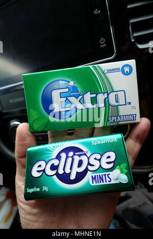 Sans-sucre Wrigley's Extra Spearmint Chewing-gum et Eclipse l'haleine fraîche Menthe saveur de menthe Banque D'Images