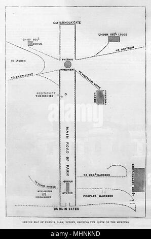 Carte de Phoenix Park, Dublin montrant la scène du meurtre Banque D'Images