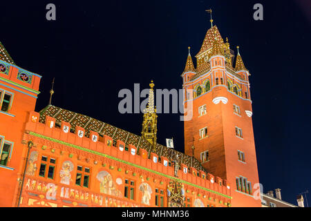 Hôtel de ville de Bâle (Rathaus) la nuit - Suisse Banque D'Images