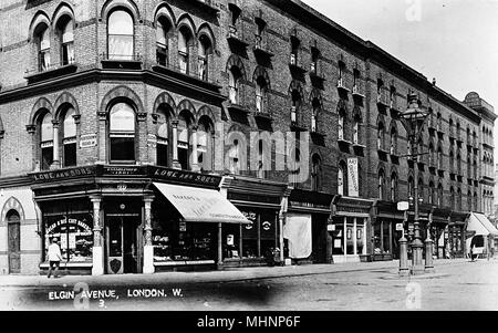 Rue Elgin, à l'ouest de Londres, à l'angle de la route de Portsdown. Date : vers 1910 Banque D'Images