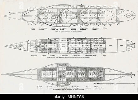 Les plans du pont supérieur, l'hébergement, et les machines de navires à vapeur de Brunel qui a été baptisé Léviathan dans les premières étapes, et ensuite connue sous le nom de SS Great Eastern. Date : 1850 Banque D'Images