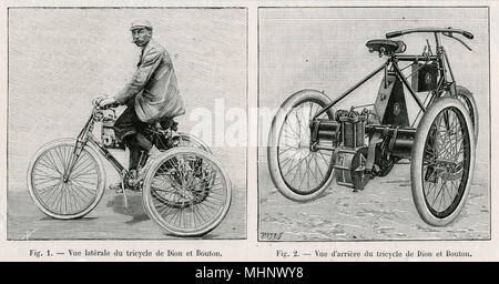Invention par Albert de Dion et Georges Bouton en 1897, d'un seul moteur à essence cylinger tricycle. Date : 1897 Banque D'Images