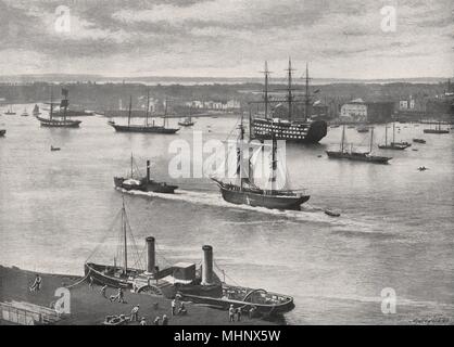 Le port de Portsmouth. HMS Victory à flot. Les bateaux à voile et à vapeur. Hampshire 1900 Banque D'Images