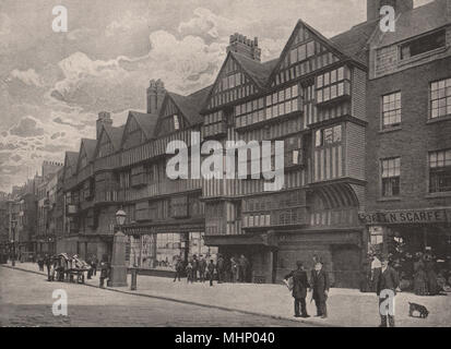 Maisons anciennes à Holborn Bars. Londres 1896 mobilier vintage print photo Banque D'Images