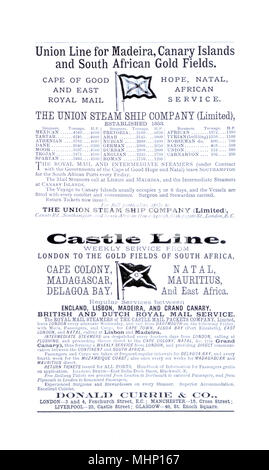 Publicité, Union Steamship Company, Castle Line Banque D'Images