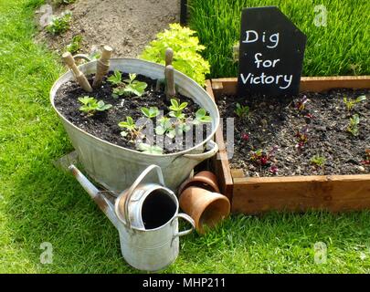 Newark Air Museum, Newark on Trent, Nottinghamshire -- exposition WW2 Dig for Victory. Banque D'Images