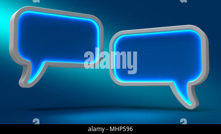 Chat bulles sur fond bleu. 3d illustration. Pour concevoir des présentations. Banque D'Images