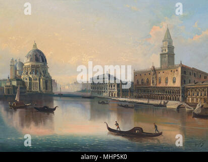 August von Siegen - Scène vénitien avec vue sur Santa Maria della Salute Banque D'Images
