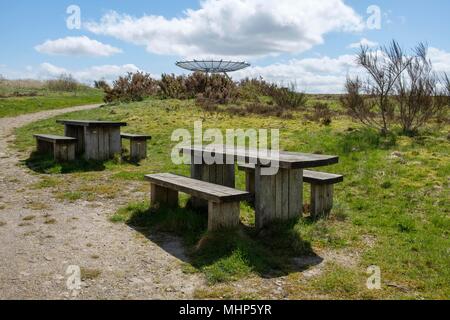 Aire de pique-nique à l'Panopticon de Rossendale, 'Halo', un 18m de diamètre en treillis d'acier de la structure. Banque D'Images