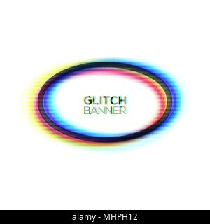 Abstract texture glitch cadre ovale. L'art moderne de style géométrique ellipse déformée d'arrière-plan avec effet glitch. Broken glitched anneau rond avec des couleurs CMJN rvb channel. Illustration vecteur de couleur. Illustration de Vecteur