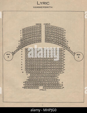 LYRIC HAMMERSMITH THEATRE. Vintage coin plan. Londres 1936 old vintage print Banque D'Images