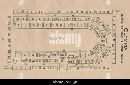 OLYMPIA INTERNATIONAL HORSE SHOW. Vintage coin plan. Londres. Lieu de l'événement 1936 Banque D'Images