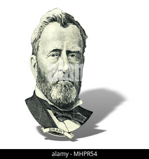 Portrait d'homme d'État américain, inventeur, diplomate et Ulysses S. Grant comme il a l'air sur cinquante dollars avers. Photo à un angle de 15 degrés, avec un Banque D'Images