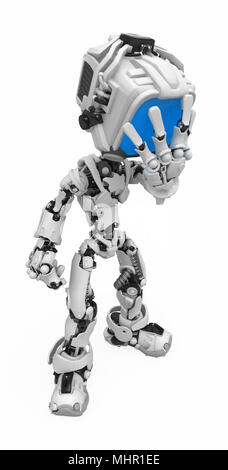 Petit robot 3d figure, sur fond blanc, isolé Banque D'Images