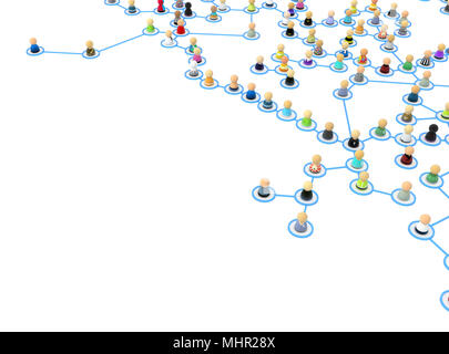 Foule de petites figures 3d symbolique liée par des lignes Banque D'Images