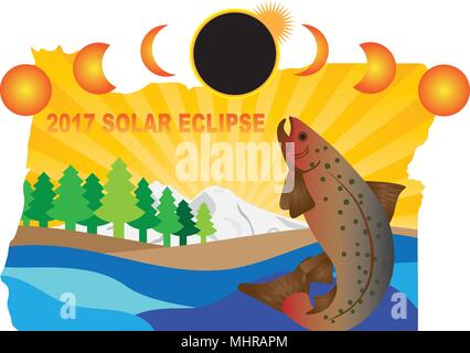 Éclipse solaire 2017 Ensemble à travers l'Oregon State map illustration couleur Illustration de Vecteur