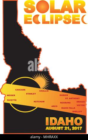 Éclipse solaire 2017 Ensemble à travers les villes d'état de l'Idaho site illustration couleur Illustration de Vecteur