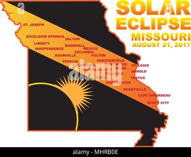 Éclipse solaire 2017 Ensemble à travers les villes de l'État du Missouri site illustration couleur Illustration de Vecteur