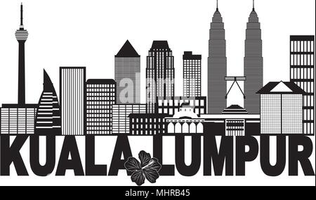 Kuala Lumpur, en Malaisie, les toits de la ville de l'État Texte noir Hibiscus Fleur isolé sur fond blanc Illustration Illustration de Vecteur