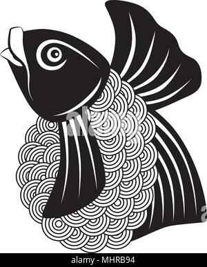 Japanese Koi Fish résumé en noir et blanc indiquant l'illustration Illustration de Vecteur