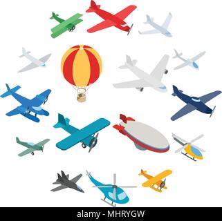 Les icônes de l'aviation, jeu 3D isométrique style Illustration de Vecteur