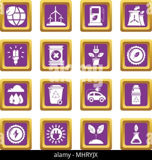 Écologie icons set carré violet vector Illustration de Vecteur